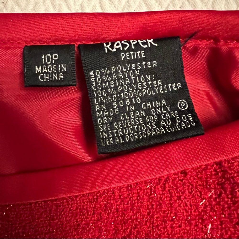 KASPER Red Sparkle Tweed Plaid Petite Skirt Suit - Picture 16 of 17